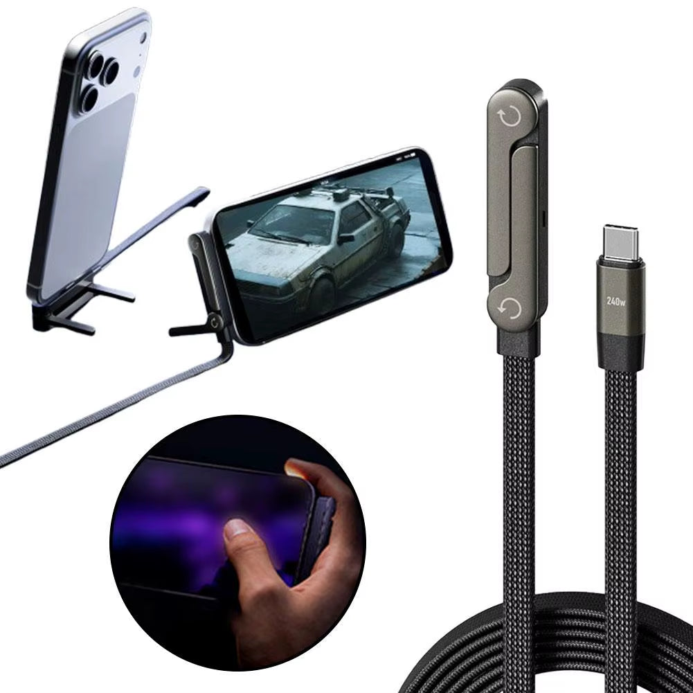 240/65W Fast Charging Foldable Bracket Data Cable 2-In-1 Data Wire Foldable Phone Tablet Stand Type-C to Type-C /USB-A to Type-C